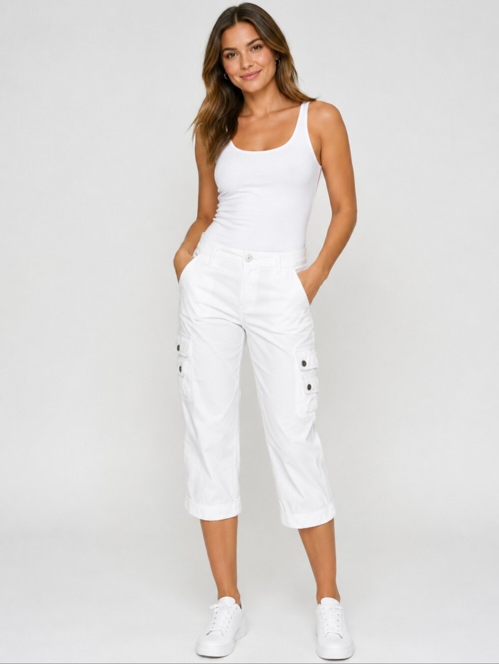 Lauren Jeans Company by Ralph Lauren White Cargo Capri Pants Size 2 Classic